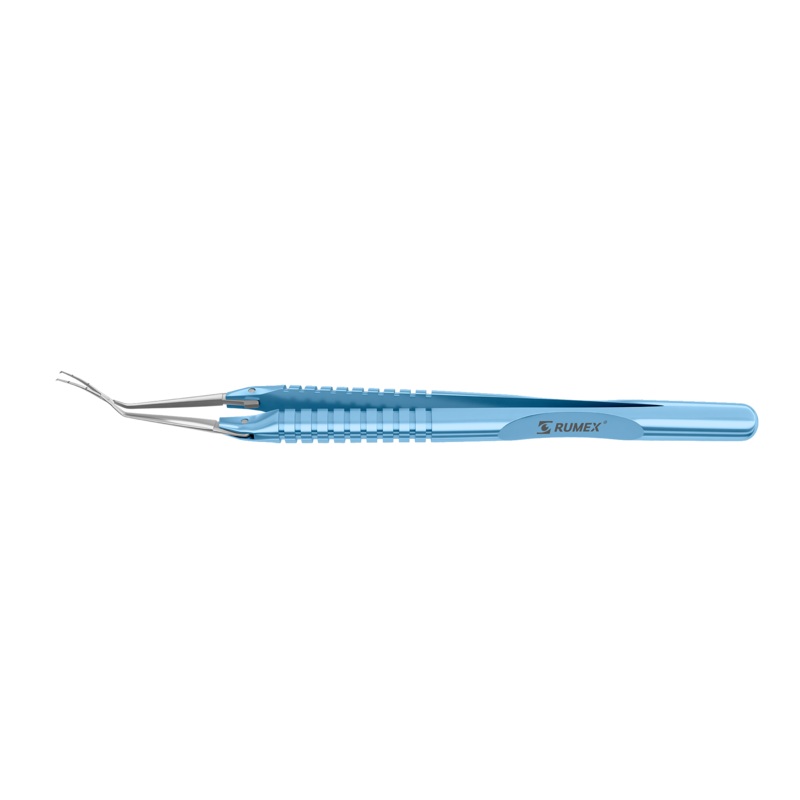 999R 4-03952/LR Capsulorhexis Forceps with Scale (2.50/5.00 mm), Cross-Action, for 1.50 mm Incisions, Curved Stainless Steel Jaws (8.50 mm), Long Lever (26.00 mm), Long (101 mm) Round Titanium Handle, Length 130 mm