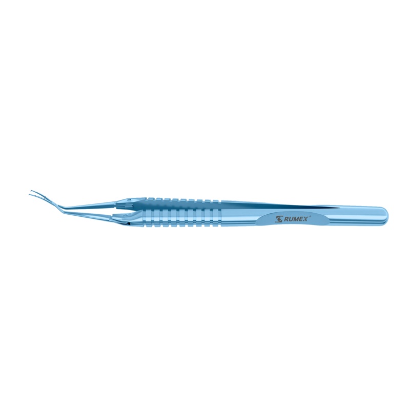 999R 4-03952/LRT Capsulorhexis Forceps with Scale (2.50/5.00 mm), Cross-Action, for 1.50 mm Incisions, Curved Titanium Jaws (8.50 mm), Long Lever (26.00 mm), Long (101 mm) Round Titanium Handle, Length 130 mm