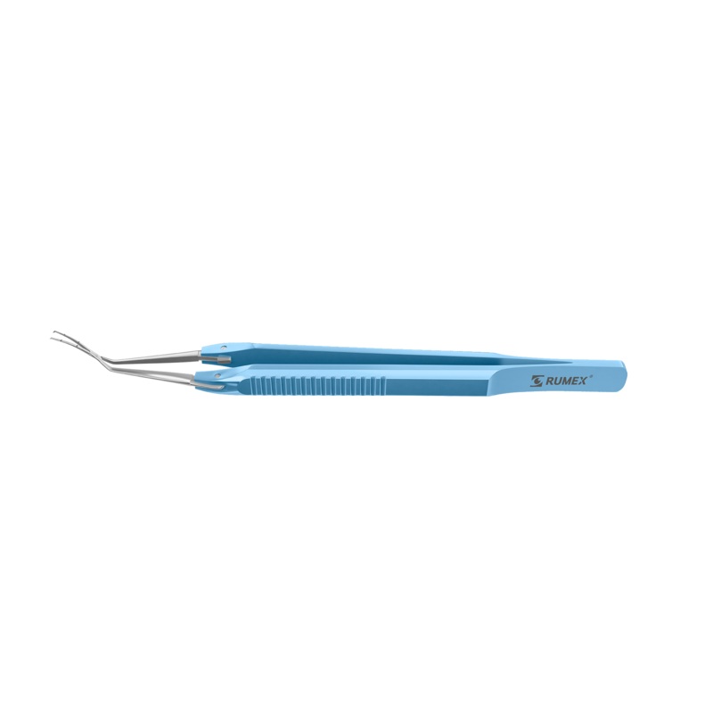 999R 4-03952/MF Capsulorhexis Forceps with Scale (2.50/5.00 mm), Cross-Action, for 1.50 mm Incisions, Curved Stainless Steel Jaws (8.50 mm), Long Lever (26.00 mm), Medium (91 mm) Flat Titanium Handle, Length 120 mm