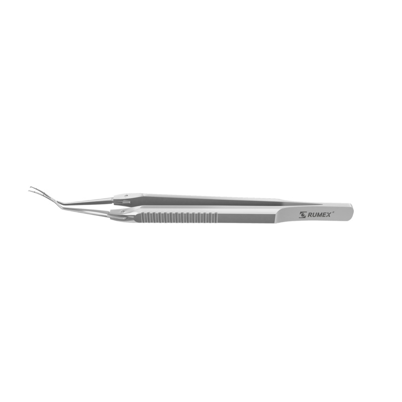 999R 4-03952/MFS Capsulorhexis Forceps with Scale (2.50/5.00 mm), Cross-Action, for 1.50 mm Incisions, Curved Stainless Steel Jaws (8.50 mm), Long Lever (26.00 mm), Medium (91 mm) Flat Stainless Steel Handle, Length 120 mm