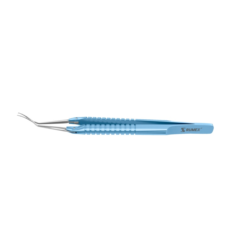 999R 4-03952/MR Capsulorhexis Forceps with Scale (2.50/5.00 mm), Cross-Action, for 1.50 mm Incisions, Curved Stainless Steel Jaws (8.50 mm), Long Lever (26.00 mm), Medium (91 mm) Round Titanium Handle, Length 120 mm
