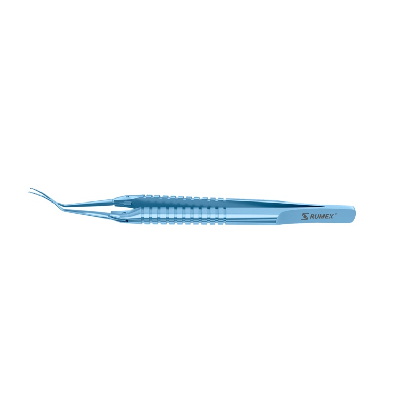 999R 4-03952/MRT Capsulorhexis Forceps with Scale (2.50/5.00 mm), Cross-Action, for 1.50 mm Incisions, Curved Titanium Jaws (8.50 mm), Long Lever (26.00 mm), Medium (91 mm) Round Titanium Handle, Length 120 mm