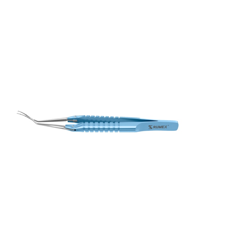999R 4-03952/SR Capsulorhexis Forceps with Scale (2.50/5.00 mm), Cross-Action, for 1.50 mm Incisions, Curved Stainless Steel Jaws (8.50 mm), Long Lever (26.00 mm), Short (71 mm) Round Titanium Handle, Length 100 mm