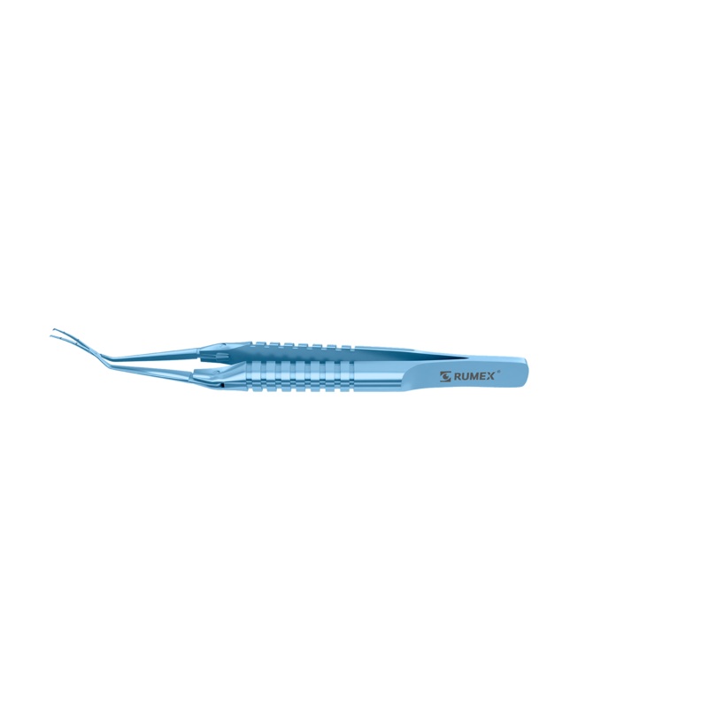 999R 4-03952/SRT Capsulorhexis Forceps with Scale (2.50/5.00 mm), Cross-Action, for 1.50 mm Incisions, Curved Titanium Jaws (8.50 mm), Long Lever (26.00 mm), Short (71 mm) Round Titanium Handle, Length 100 mm
