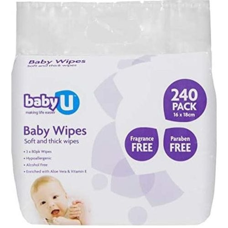 BabyU Baby Wipes Fragrance Free 240pk