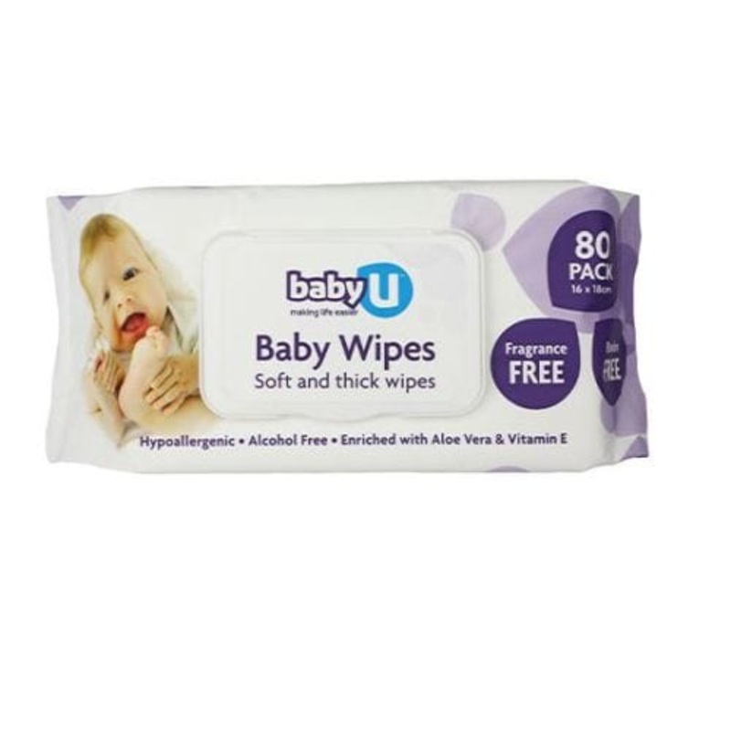 BabyU Baby Wipes Fragrance Free 80pk