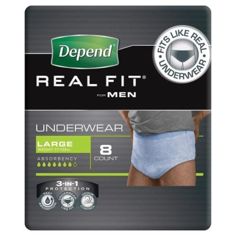 Depend Real Fit for Men|Small/Medium|Large/X-Large|Packet of 8|Carton of 32