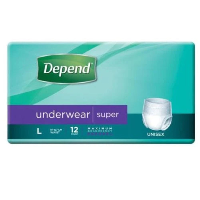 Depend Super Unisex Underwear|X-Small|Small/Medium|Large|X-Large|Packet of 9|Carton of 27|Carton of 48|Packet of 12