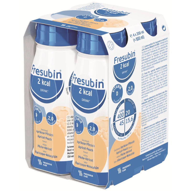 Fresubin 2 kcal Drink|Apricot-Peach|Cappuccino|Toffee|Vanilla|Pack of 4|Carton of 24