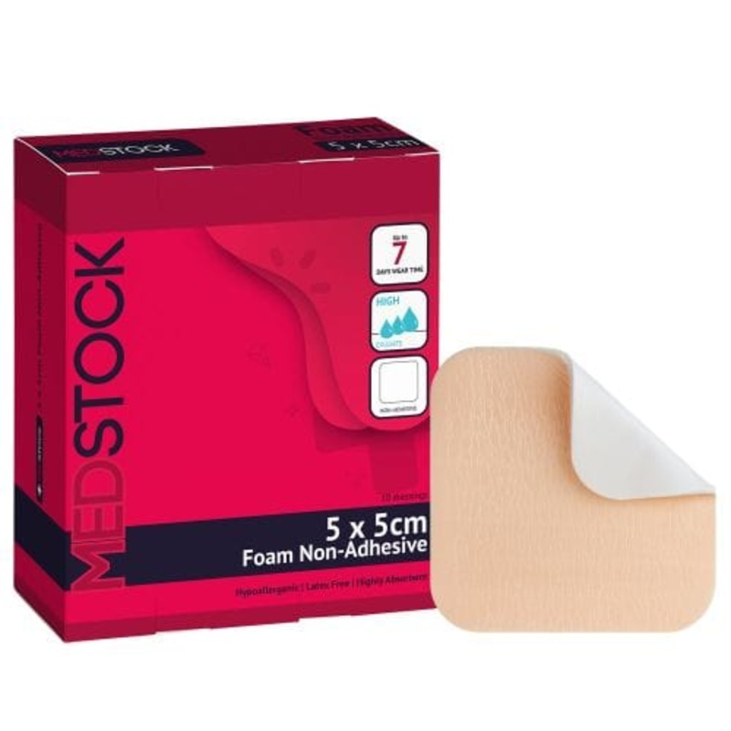 Medstock Foam Non Adh|Box of 10|Each|Box 0f 10|5 x 5cm|10 x 10cm