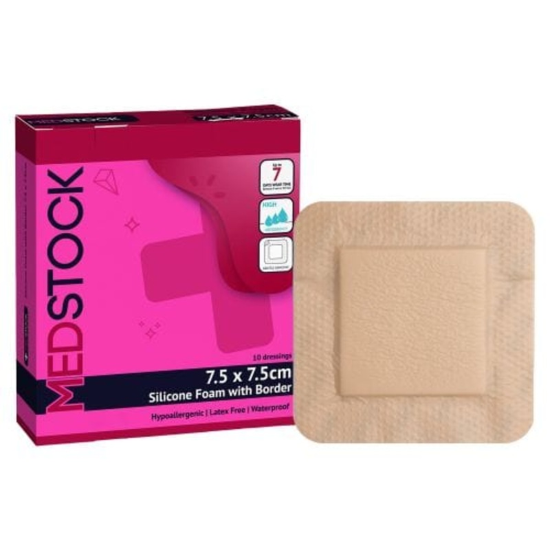 Medstock Silicone Foam Border|Each|Box of 10|Box of 5|7.5 x 7.5cm|10 x 10cm|12.5 x 12.5cm|15 x 15cm|20 x 20cm