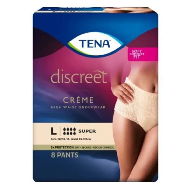 Tena Discreet High Waist Underwear – Creme Large