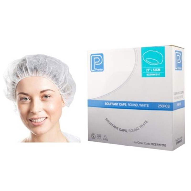 Premier Bouffant/Beret Cap Round – White 2150