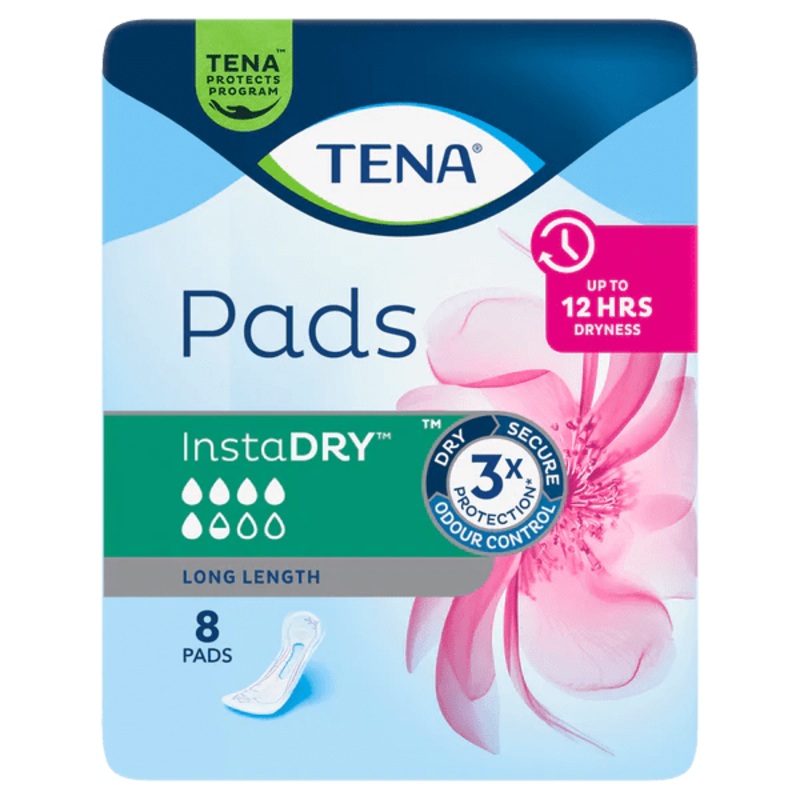 Tena Pad Long Length InstaDry|Pack of 8|Carton of 48