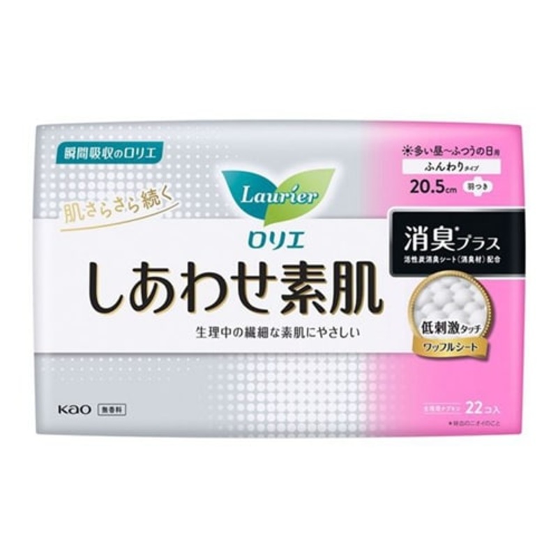 KAO Laurier Happy Bare Skin Deodorant Plus 20.5cm For Normal Daytime To Normal Day With Wings 22pcs
