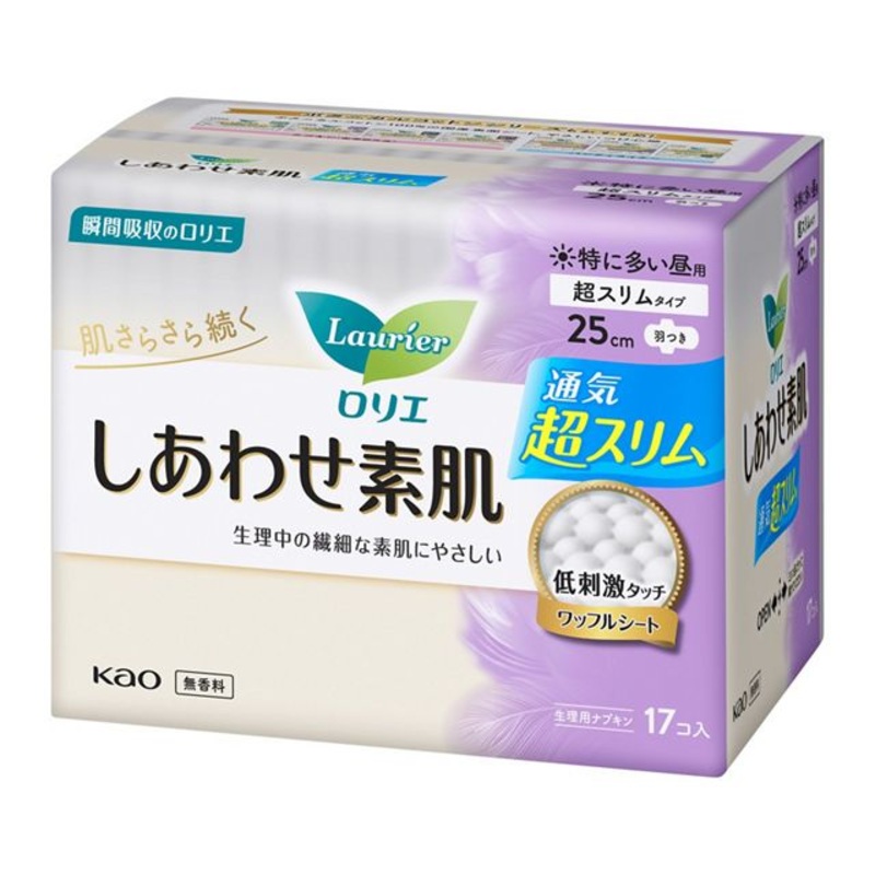 KAO Laurier Shiawase Bare Skin Deodorant Plus Especially Heavy Daytime 25cm With Wings 17pcs