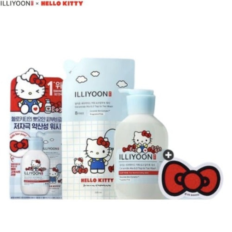ILLIYOON Ceramide Ato Wash 500 ML + Refill 500 ML + Hello Kitty Hair Pin