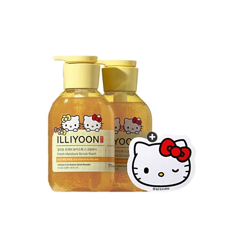 ILLIYOON Fresh Moisture Scrub Wash 400ml*2 + Hello Kitty Hair Clip