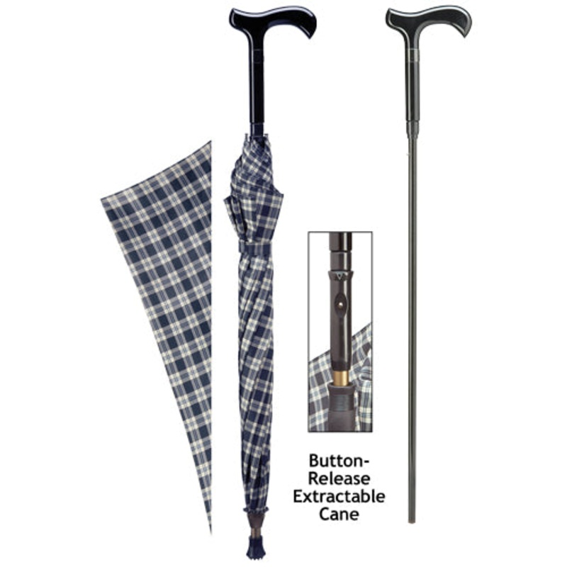 Cane Umbrella – Blue and Black Plaid