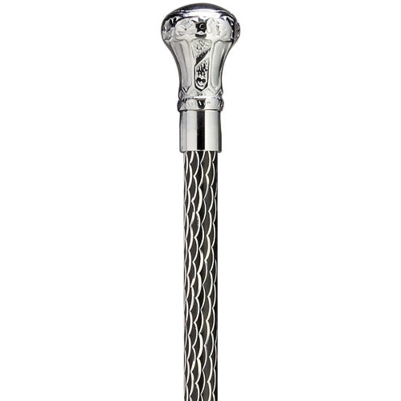 Chrome Plated Brass Knob Etched Cane