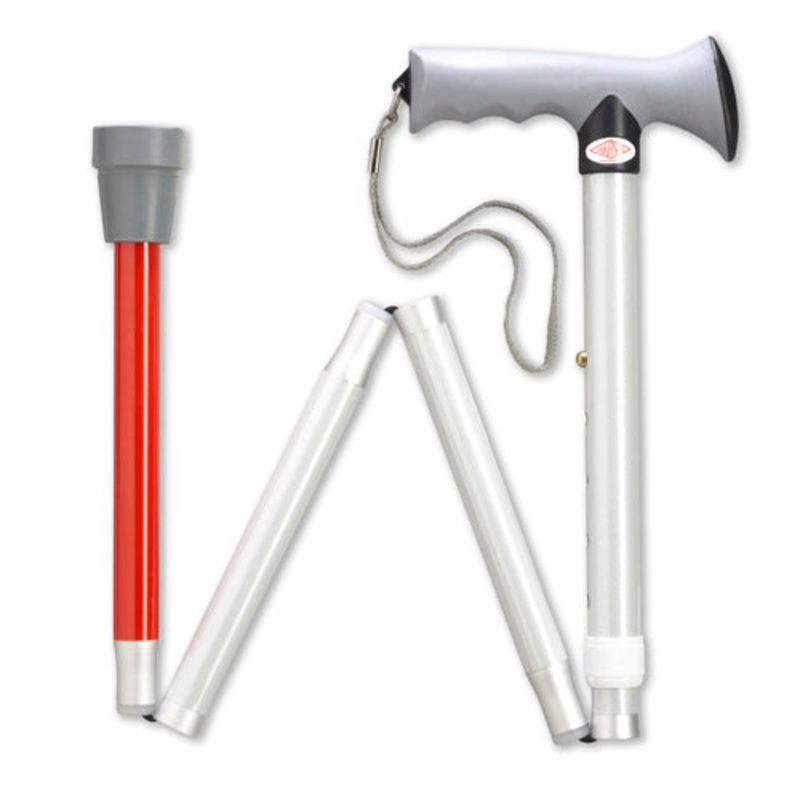 Visually Impaired Overmold Ergonomic Adjustable Folding Cane