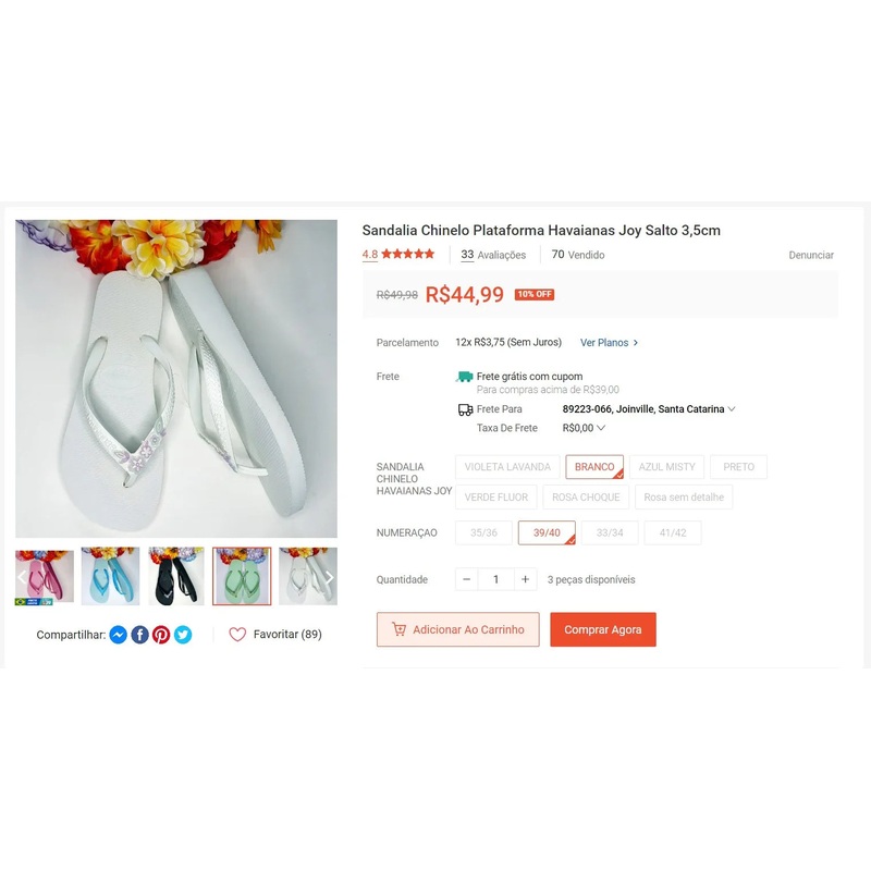 Personal Shopper | Buy from Brazil – SANDALIAS HAVAIANAS JOY n 39/40 – 3 items (DDP)-