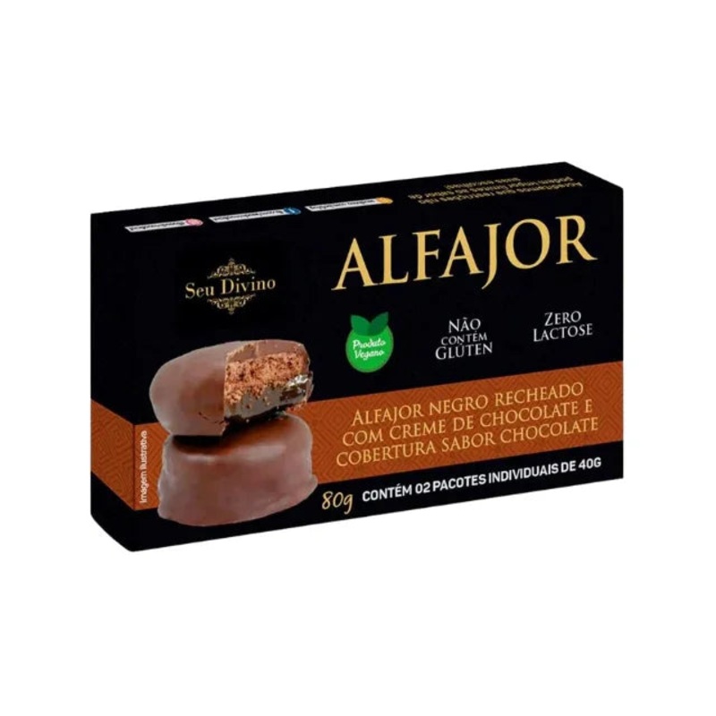 Seu Divino Dark Alfajor – Vegan – Chocolate Cream Filling – 80g (2.8 oz)