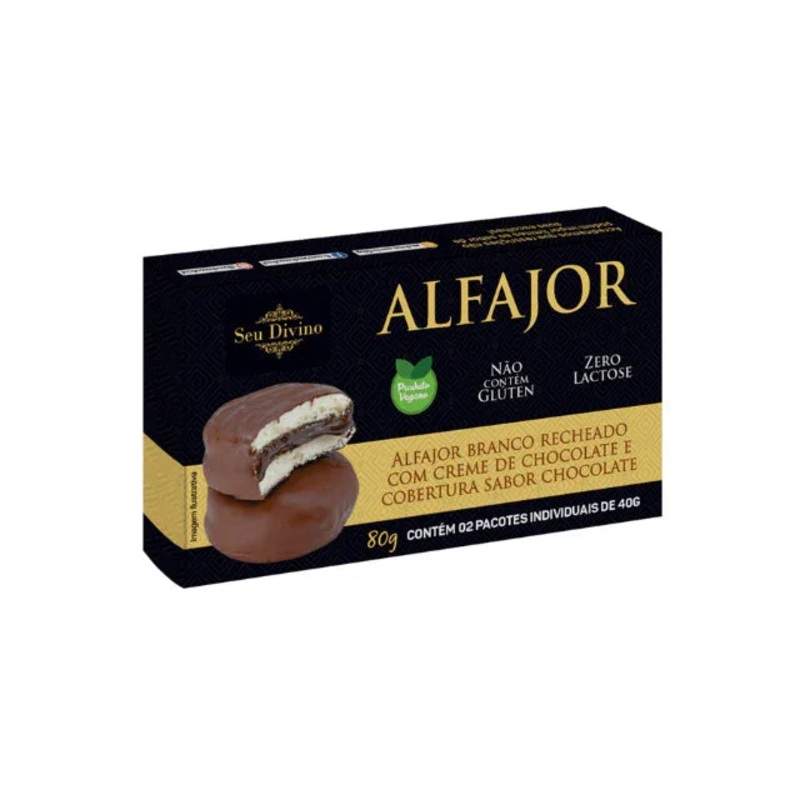Seu Divino White Alfajor – Vegan – Chocolate Cream Filling – 80g (2.8 oz)
