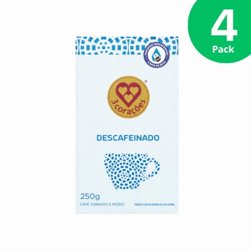4-Pack 3 Coraes Decaffeinated Roasted and Ground Coffee – Vacuum Sealed – 4 x 250g (8.8 oz) | Smooth Flavor