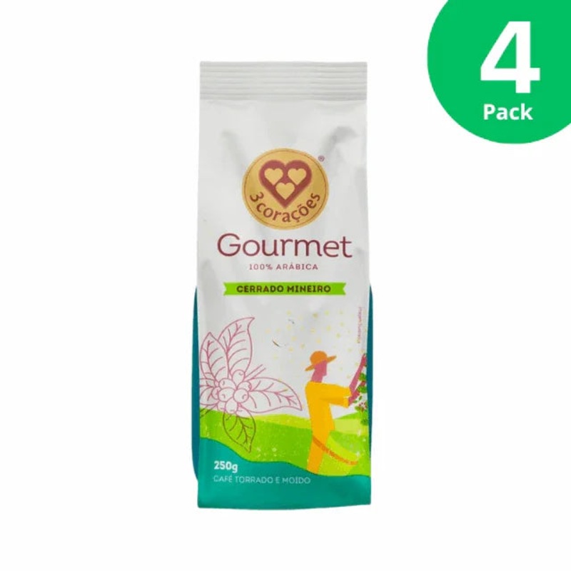 4-Pack 3 Coraes Gourmet Coffee – Cerrado Mineiro Region – 4 x 250g (8.8 oz)