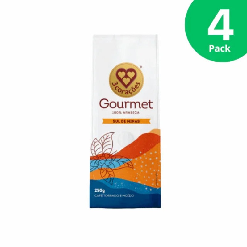 4-Pack 3 Coraes Sul de Minas Gourmet Coffee – Medium Roast Ground – 4 x 250g (8.8 oz) | Sensory notes of Chestnuts and Almonds