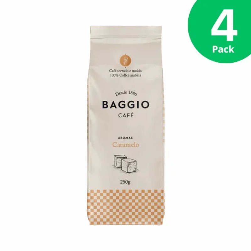 4-Pack Baggio Aromas Caramel Coffee – Roasted and Ground  Bundle (4 x 0.25kg – 8.81oz) | Lactose-Free & Gluten-Free – Brazilian Arabica Coffee
