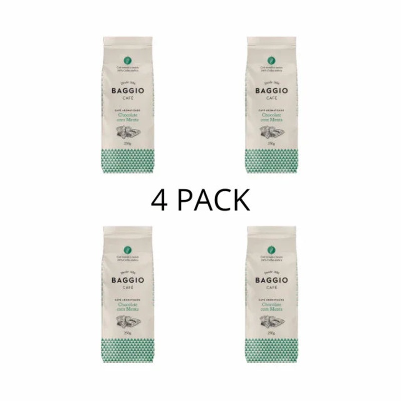 4-Pack BAGGIO Aromas Chocolate Mint Flavored Ground Coffee: A Refreshing Fusion of Chocolate and Mint (4 x 250g / 8.8oz) – Brazilian Arabica Coffee