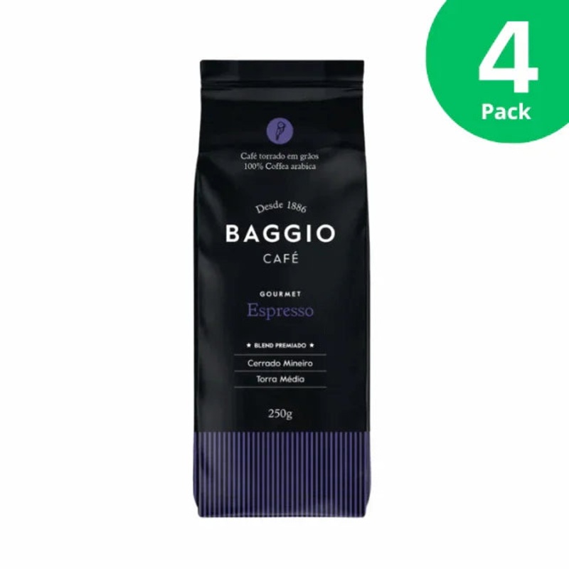 4-Pack Baggio Caf Special Espresso Beans – 4x 250g (8.81oz) – Award-Winning Brazilian Coffee – Brazilian Arabica Coffee