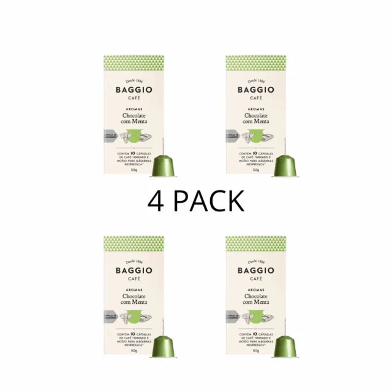 4-Pack BAGGIO Chocolate Mint Nespresso Capsules: A Refreshing Fusion of Chocolate and Mint (4 x 10 Capsules) -Brazilian Arabica Coffee