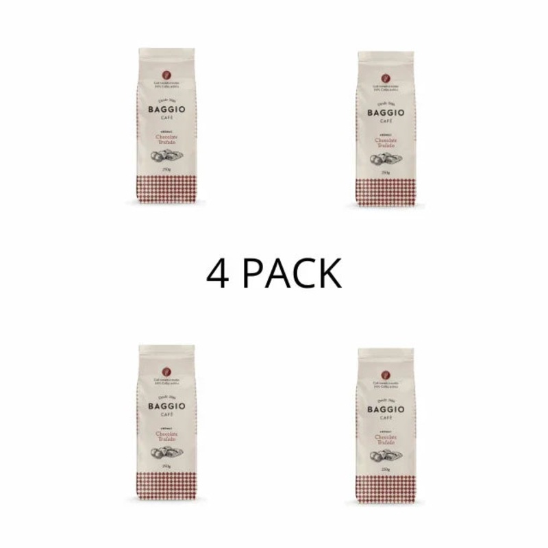 4-Pack BAGGIO Chocolate Truffle Flavored Roasted and Ground Coffee: Indulge in Rich Chocolatey Bliss (4 x 250g / 8.8oz) – Brazilian Arabica Coffee