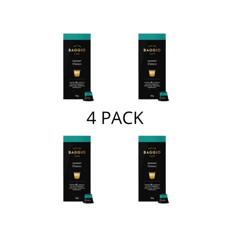 4-Pack Baggio Classic Artisanal Coffee Capsules – Medium Roast Arabica, 4 x 10 – Pack for Nespresso – Brazilian Arabica Coffee