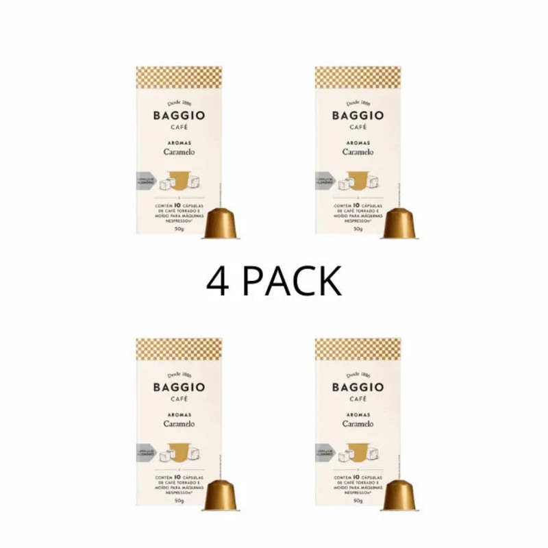 4-Pack BAGGIO Coffee Caramel Nespresso Capsules: A Sweet and Creamy Indulgence (4 x 10 Capsules) – Brazilian Arabica Coffee