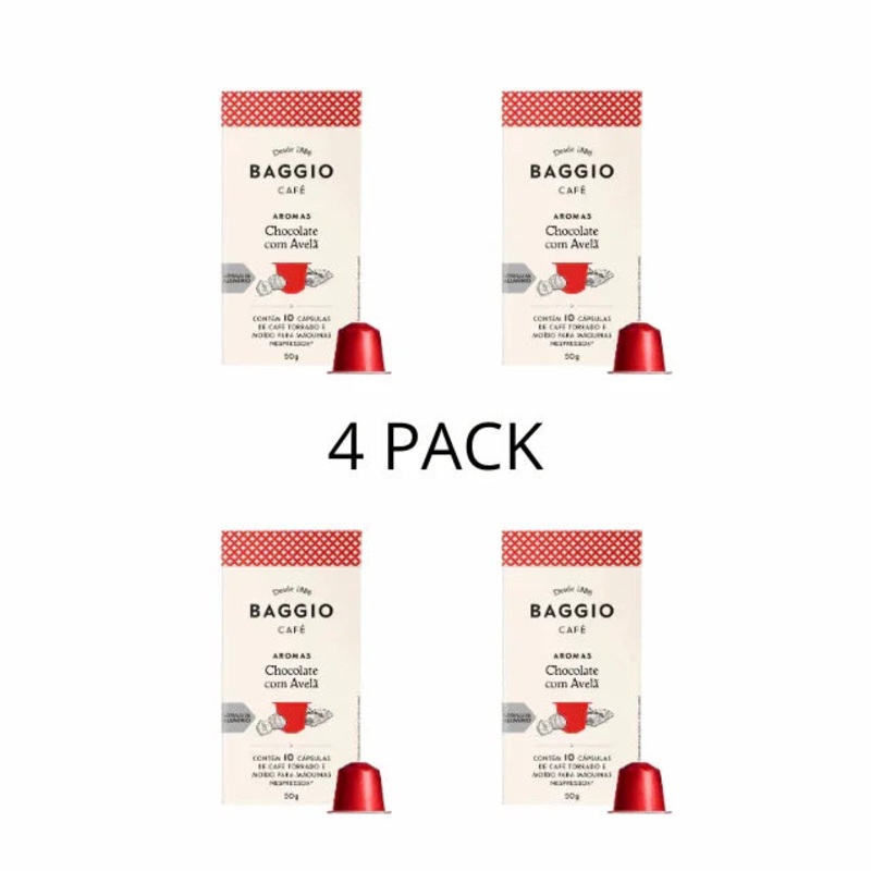 4-Pack BAGGIO Coffee Chocolate Hazelnut Nespresso Capsules: A Delightful Fusion of Chocolate and Hazelnut (4 x 10 Capsules)