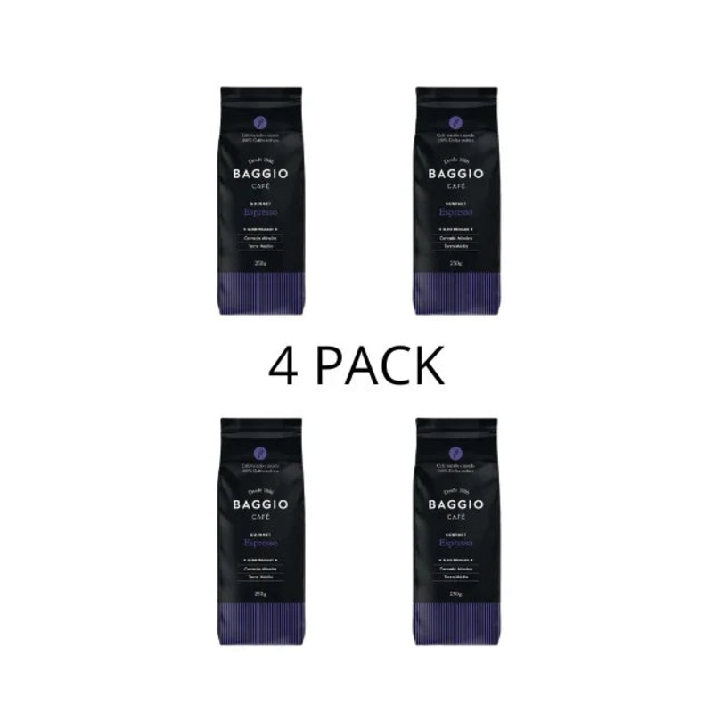 4-Pack Baggio Espresso – Specialty Brazilian Ground Coffee (4 x 250g / 8.81oz) | Award-Winning Aroma and Taste – Brazilian Arabica Coffee