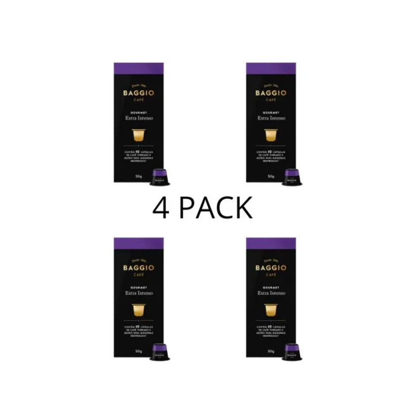 4-Pack BAGGIO Extra Intense Brazilian Coffee Capsules – Dark Roast, Arabica  (4 x 10 Capsules) Compatible with Nespresso Machines