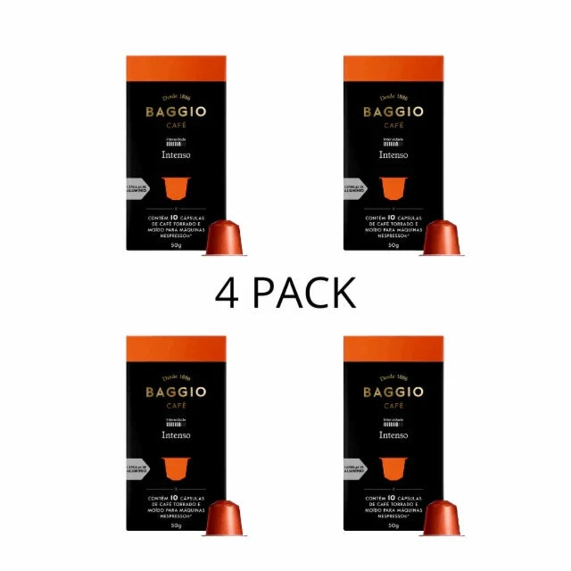 4-Pack Baggio Intenso Coffee Capsules for Nespresso – Rich & Wood-Toned Aroma – 4 x 10 Capsules – Brazilian Arabica Coffee