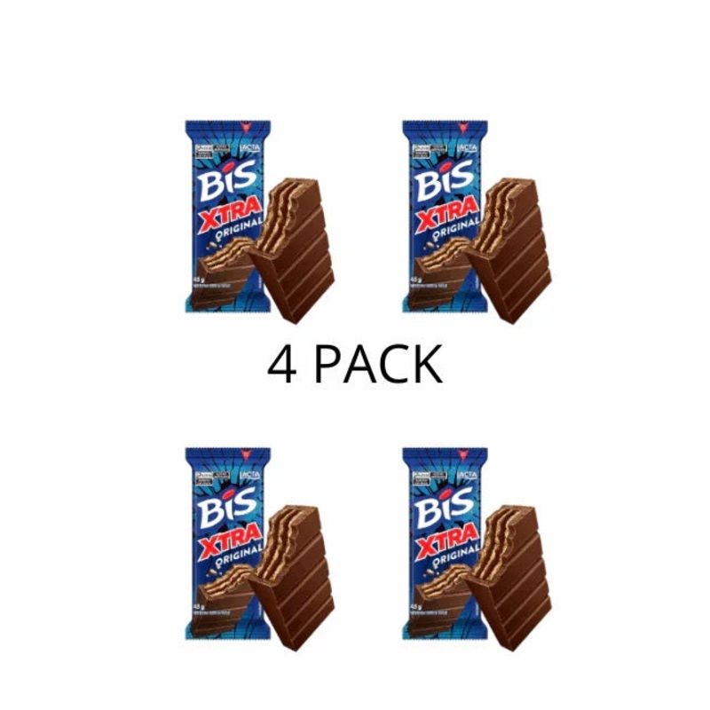 4-Pack Bis Xtra Milk Chocolate (4 x 45g / 1.59oz) Lacta | Crunchy Wafer & Rich Milk Chocolate