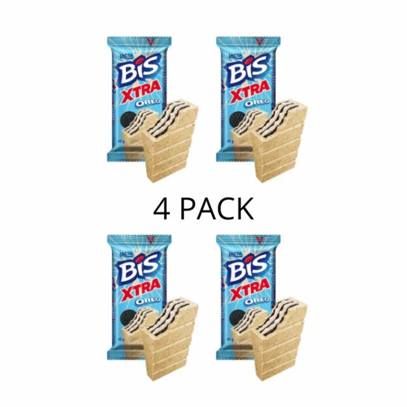 4-Pack Bis Xtra Oreo Chocolate Fusion (4 x 45g / 1.59oz) | Lacta’s Crispy Wafer Bliss