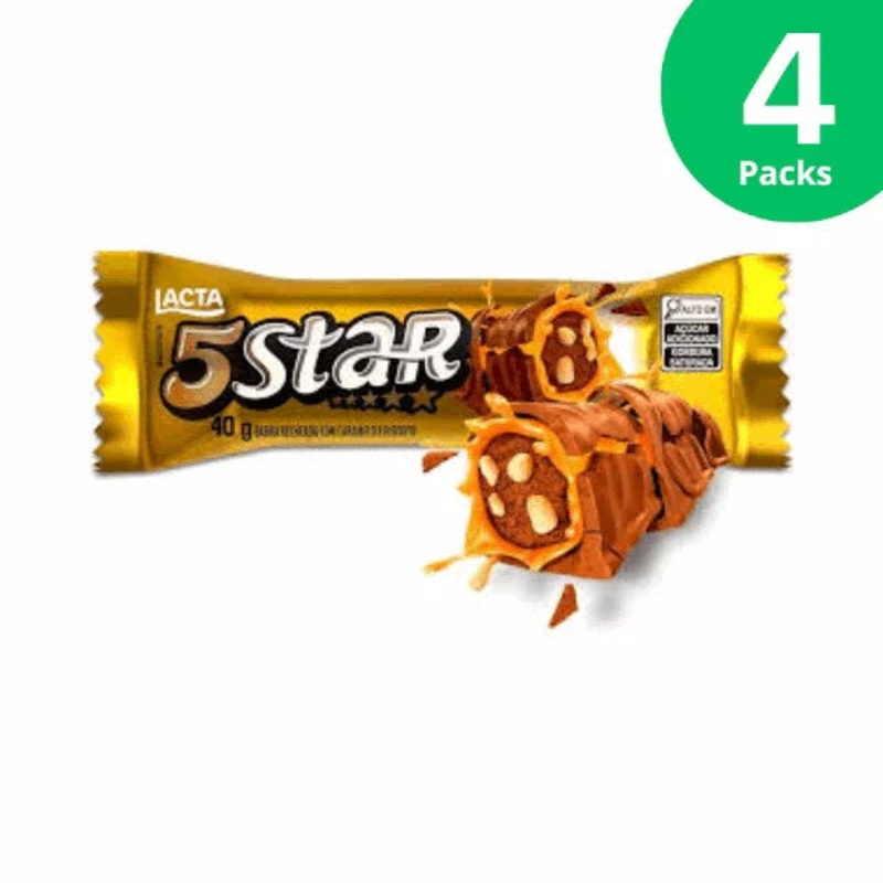 4-Pack Lacta 5 Star Chocolate Caramel & Biscuit – 4 x 40g (1.4 oz each) | Milk Chocolate Treats