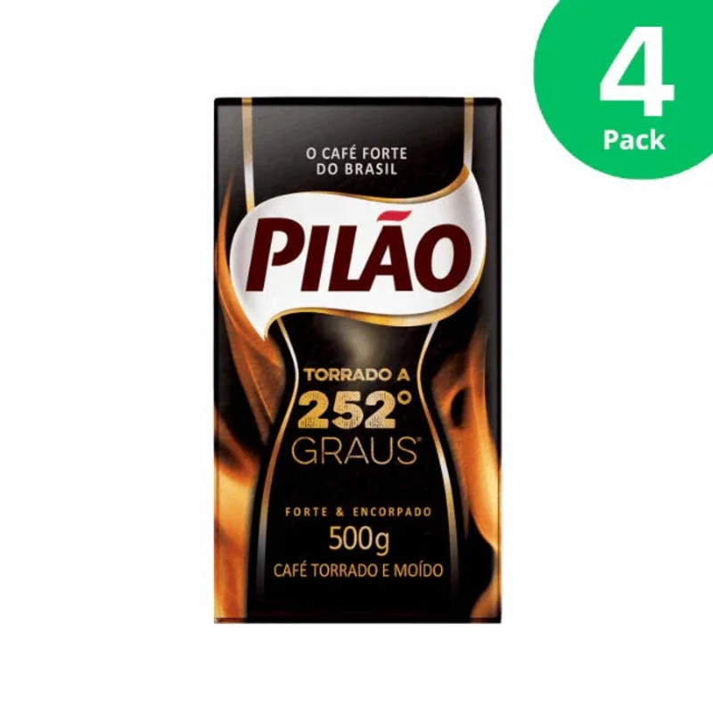 4-Pack Pilo 252 Roasted and Ground Coffee – 4 x 500g (17.6 oz) Vacuum Sealed | Brazil’s Strongest Coffee