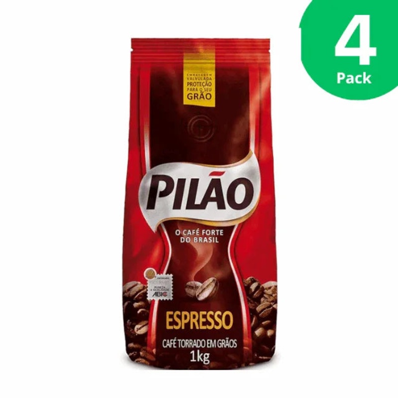 4-Pack Pilo Roasted Espresso Coffee Beans – 4 x 1kg (35.3 oz) | Authentic Brazilian Bold Coffee