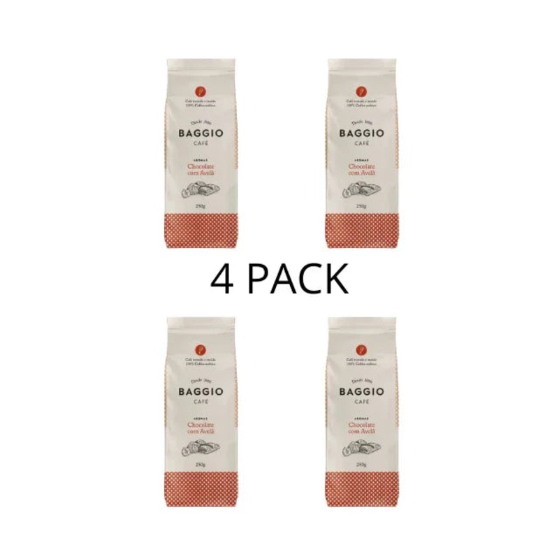 4-PackBAGGIO Chocolate Hazelnut Flavored Ground Coffee: A Delightful Fusion of Chocolate and Hazelnut (4 x 250g / 8.8oz) -Brazilian Arabica Coffee