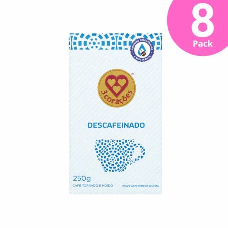 8-Pack 3 Coraes Decaffeinated Roasted and Ground Coffee – Vacuum Sealed – 8 x 250g (8.8 oz) | Smooth Flavor