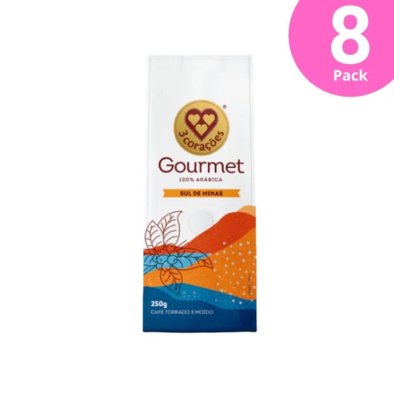 8-Pack 3 Coraes Sul de Minas Gourmet Coffee – Medium Roast Ground – 8 x 250g (8.8 oz) | Sensory notes of Chestnuts and Almonds